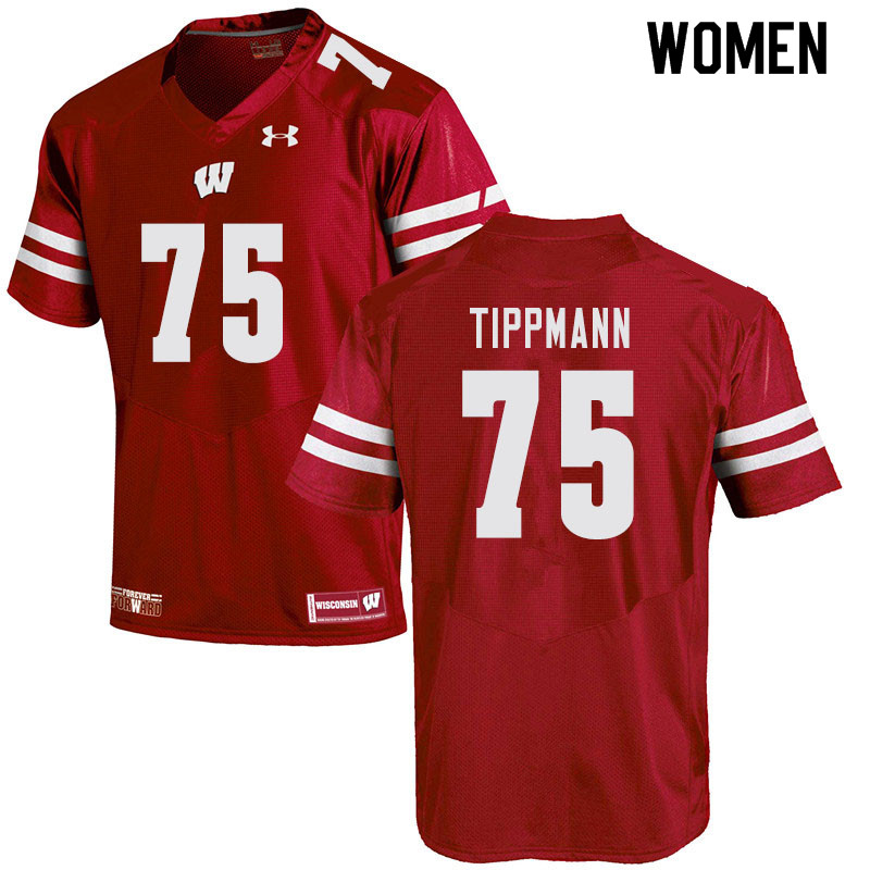 Women #75 Joe Tippmann Wisconsin Badgers College Football Jerseys Sale-Red